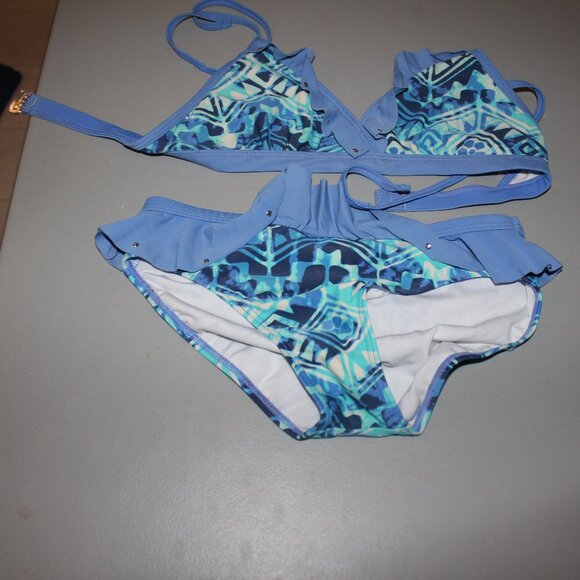 Green & Blue 2 Pcs Justice Bikini Swimsuit Size 14 - Picture 1 of 11